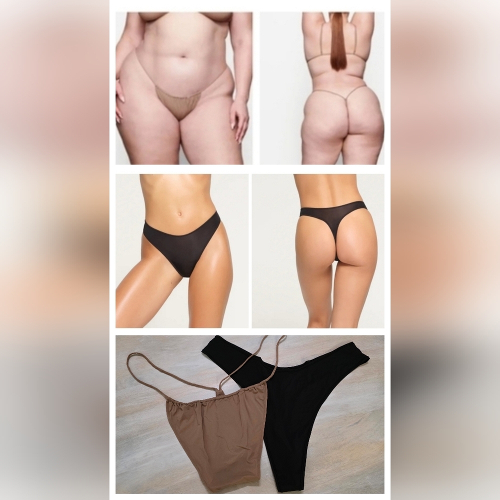2pcs NWOT SKIMS JELLY SHEER DIPPED THONG/ ONYX/Micro Cording Dip String Thong 4X